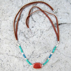 Turquoise leather necklace